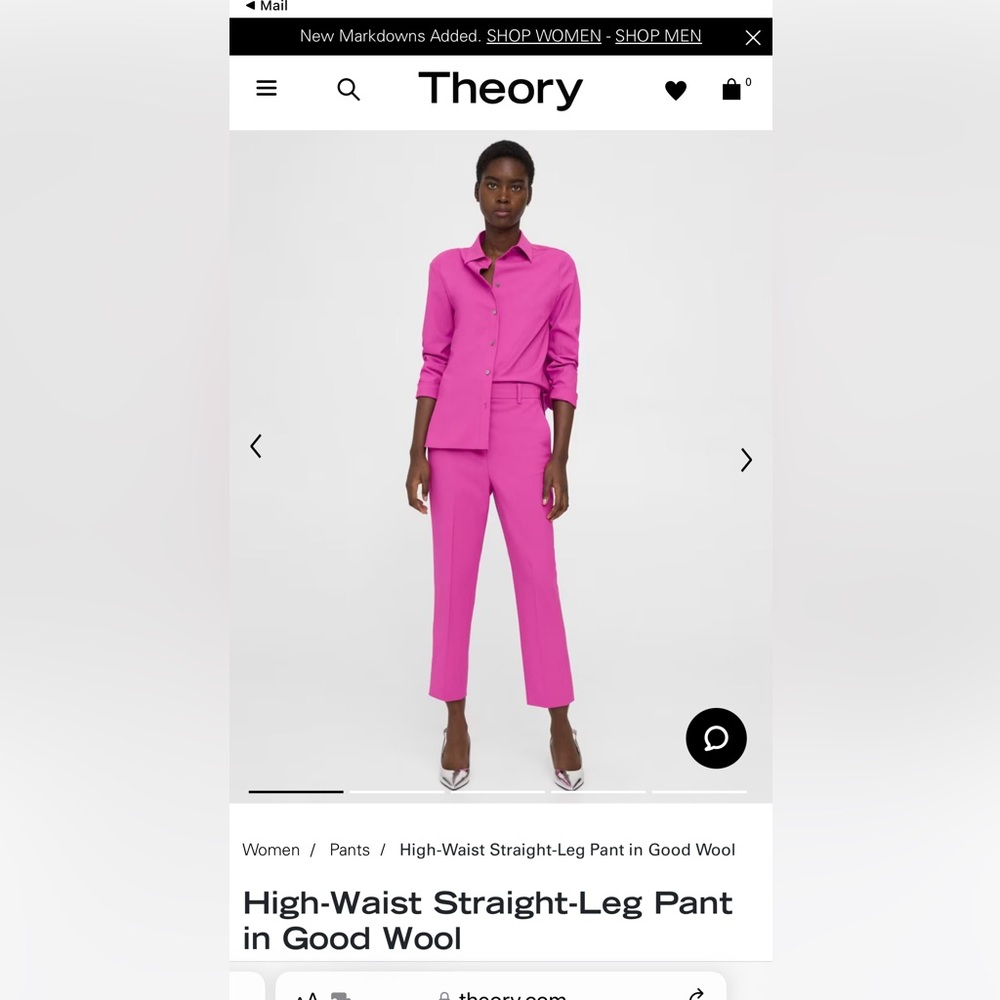 Theory - High Rise Straight Leg Pant in Good Wool